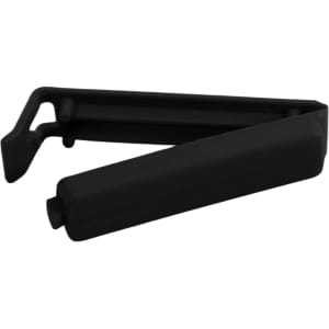 A black food bag seal clip with a simple, compact design, featuring a logo on one side.