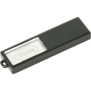A sliding acrylic flash drive in black with a clear, branded section for logo display.
