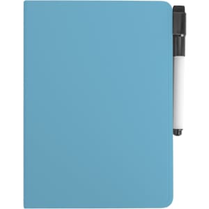 A5 whiteboard notebook in blue with a black and white pen attached. Suitable for office and business use.