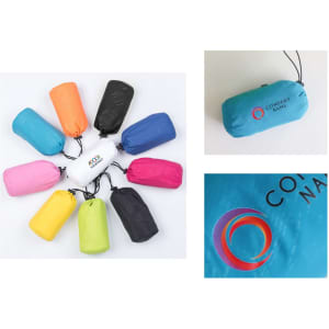 A collection of brightly coloured, compact jackets with hoods and branding, arranged in a circular pattern.