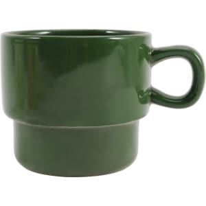 A stackable ceramic mug in dark green, featuring a smooth finish and a handle. It has a two-tier design.