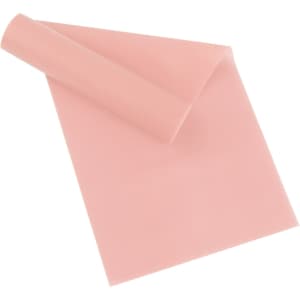 A pink latex-free TPE fitness resistance band, rolled partially on one side, suitable for sports and outdoor activities.