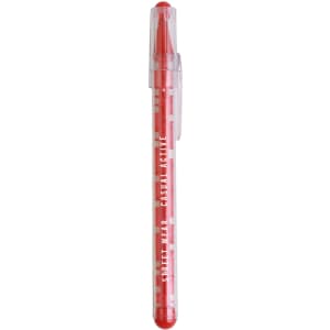 A transparent pen featuring a red maze design and a red ballpoint tip. The pen has a clip and a branding logo.