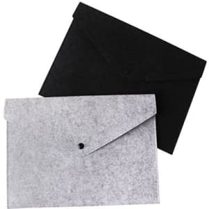 A set of two felt file folders in black and grey, featuring a button closure and a simple design.