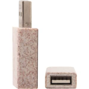 A Wheat Straw USB Data Blocker in a speckled white and pink design, featuring a USB connector and a USB port.