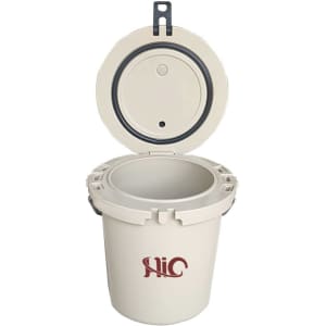A 15L white ice bucket with a handle and lid, featuring a logo.
