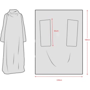 A 100% polyester sublimated front wear blanket in grey, featuring cut-out arm openings and a hood.