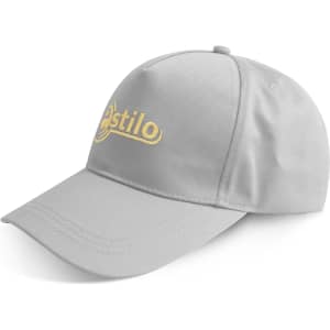 A grey cap with a branded logo on the front, featuring a classic design and adjustable back.