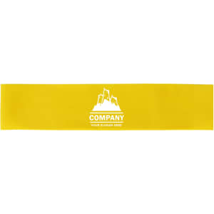 A yellow latex fitness resistance band featuring a logo design. Suitable for sports and outdoor activities.