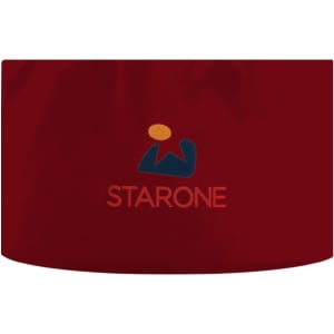 A red chef skull cap featuring a central logo. The fabric appears smooth and well-fitted.