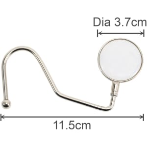 A round curved desk hook in silver, measuring 11.5 cm in length with a diameter of 3.7 cm.