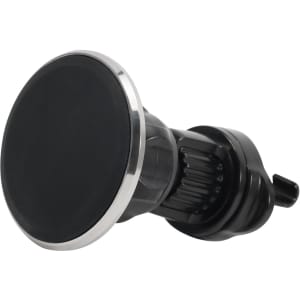 A round black car hook bracket with a silver rim, featuring a textured grip for secure attachment.