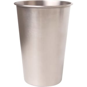 A stainless steel cup with a sleek, brushed finish, featuring a simple design and no visible branding.