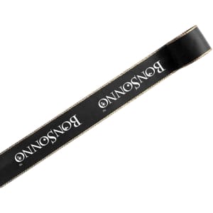 A black ribbon with gold edges, featuring a logo, and measuring 22mm in width.