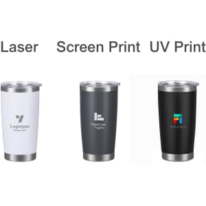 A drink bottle featuring a white, grey, and black stainless steel double wall design with logos.