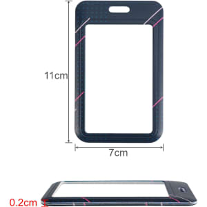 A navy ABS double-sided ID card holder with dimensions of 11cm by 7cm and a thin design. Includes a logo.