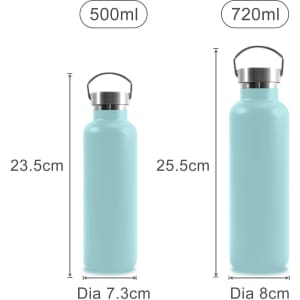 A drink bottle set featuring two insulated bottles in light blue, with sizes of 500ml and 720ml and a metal handle.