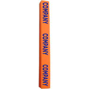 An orange foam stick with blue text, featuring a logo and repeating the word "COMPANY" along its length.
