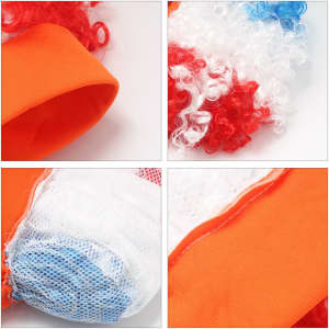 A vibrant 3 Colours Afro Headband Wig featuring red, white, and blue curly hair and an orange headband.