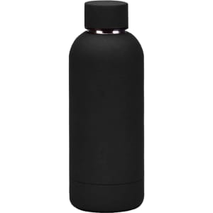A drink bottle in matte black finish with a stainless steel insulated design and a sleek, modern shape.