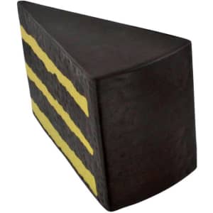 A chocolate cake-shaped stress reliever in dark brown with yellow stripes, featuring a textured surface.