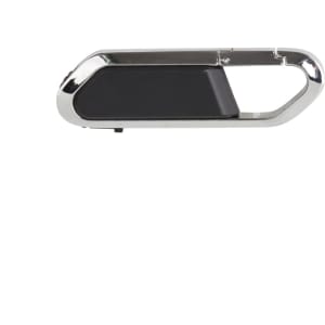 A Mini Carabiner Flash Drive in silver and black, featuring a sleek design with a logo.