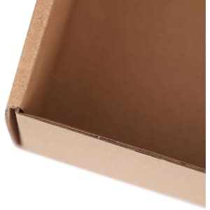 A large brown cardboard box with a square opening, featuring a slight angle on one corner.