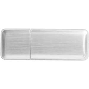 A silver illuminating flash drive with a sleek, brushed metal finish and a simple rectangular design.