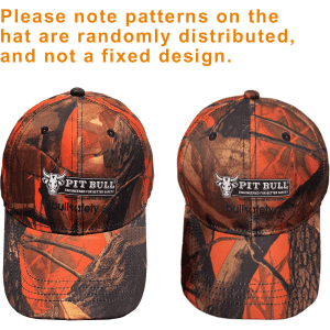 A camouflage cap in shades of brown, green, and orange with a logo on the front. Features a six-panel design.