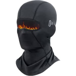A black balaclava cycling face mask featuring an eye area with a flame design and a fitted neck section.