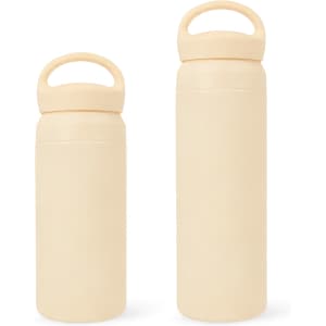 A drink bottle set featuring a double wall design in a soft beige colour, with handles for easy carrying.