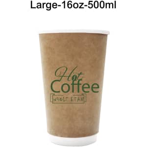A kraft paper cup with a white interior, designed for hot beverages, featuring a logo.