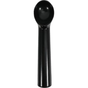 A black ice cream scoop with a deep bowl and a long handle, featuring a simple design.