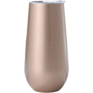A drink bottle in a sleek, metallic bronze finish featuring a clear lid. It has a smooth, modern design.