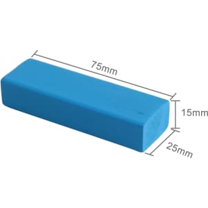 A blue rectangular block measuring 75mm by 25mm by 15mm, featuring a simple design.