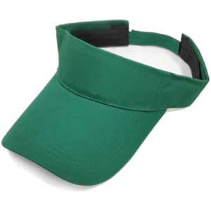 A green sport visor with a wide brim and an adjustable strap at the back. It features a logo on the side.
