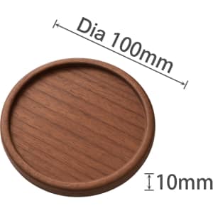A round wooden coaster in a rich brown colour, measuring 100mm in diameter and 10mm thick.