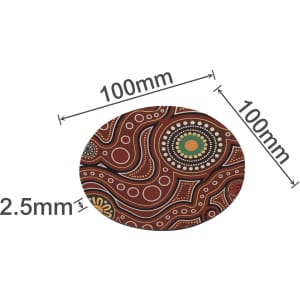 A round soft diatomaceous coaster in earthy tones, featuring intricate patterns and measuring 100mm in diameter.