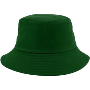 A green custom cotton bucket hat featuring a simple, unadorned design.