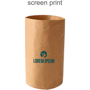 A small washable kraft paper bag in brown, featuring a logo on the front.