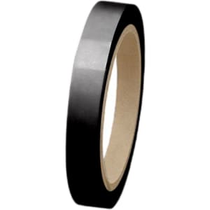 A roll of black BOPP packaging tape on a cardboard core with a smooth finish.