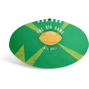 A green promotional AFL ball featuring a design with a logo and graphic elements.