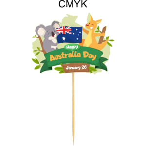 A pack of 100 custom-coated paper toothpicks featuring Australian animals and festive graphics for Australia Day.