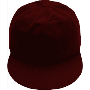 A giant baseball cap in a rich burgundy colour, featuring a curved brim and a logo on the side.