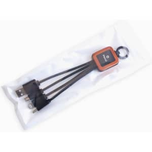 A square-shaped light-up charging cable in a clear packaging, featuring a loop for easy carrying.