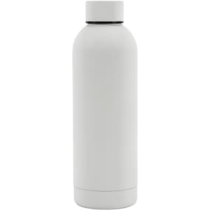 A drink bottle with a white rubber coating, featuring a double wall design and a matching screw cap.
