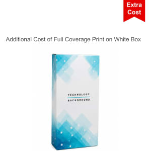 A box design featuring a blue geometric pattern with a white background and a logo. The box is for a technology product.