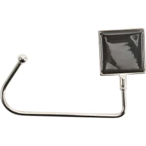 A square desk hook in silver, featuring a glossy black square attachment. It has a curved design with a ball end.