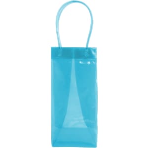 A PVC clear wine ice tote bag in a vibrant blue colour with two handles. It has a smooth, glossy finish and a logo.