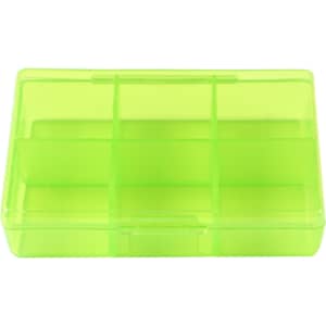 A square, translucent green pill box with six compartments and a secure closing mechanism.
